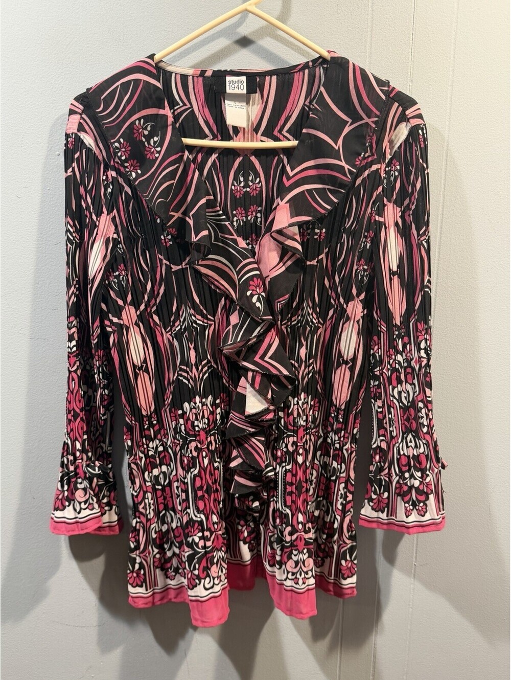 Womens Studio 1940 Lkng Sleeves Blouse Size Large Multicolor Stretch
